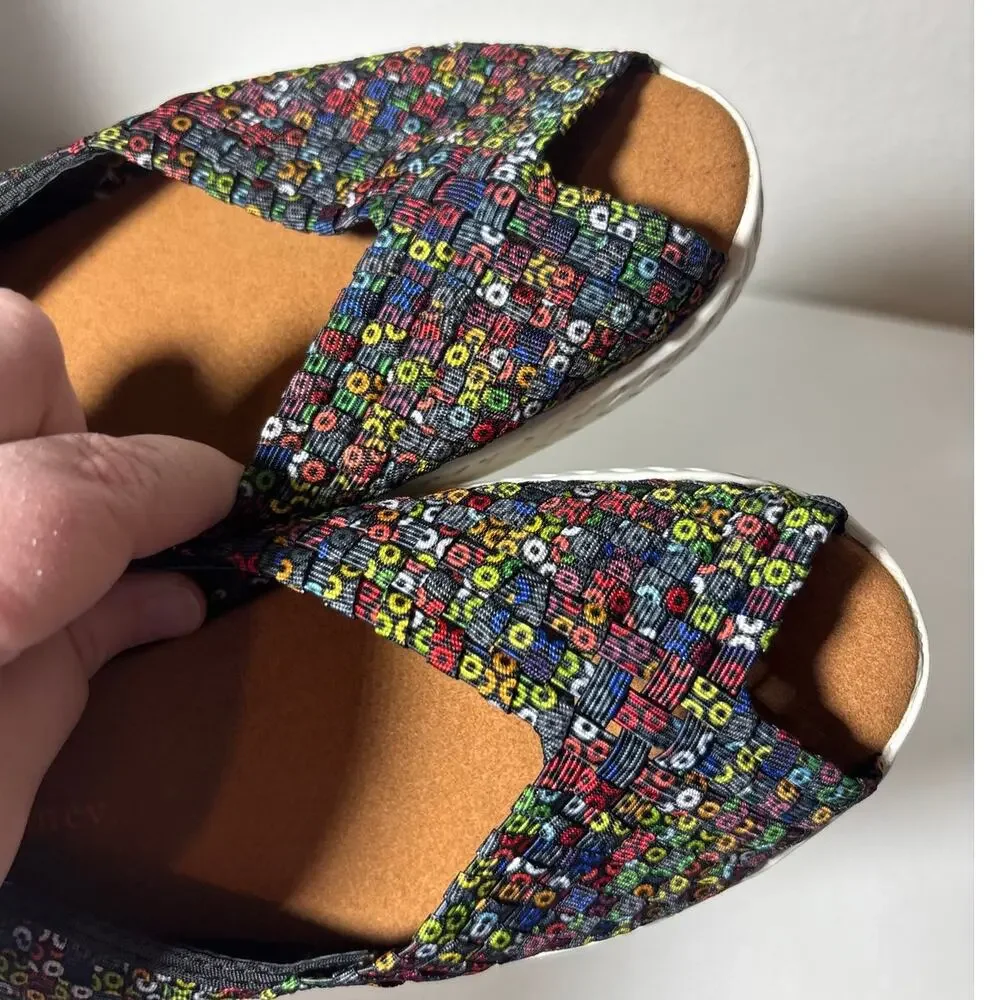 Bernie Mev NWOT Size 9 (EU 40) Brooke Peep-Toe Slip-On Flats Multicolor Dazzle